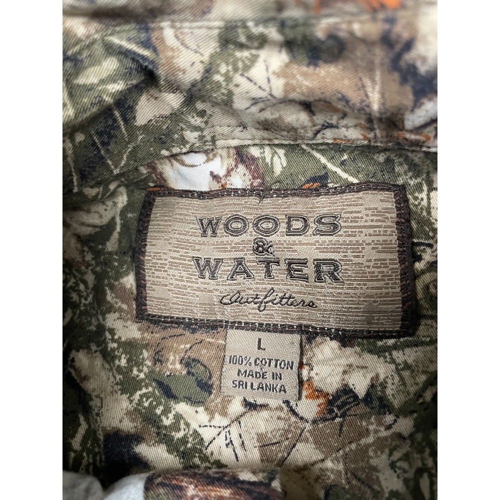 Woods & Water Shirt Mens Large Green Camo Button Down Deer Hunting Outdoor Cabin - Picture 3 of 9